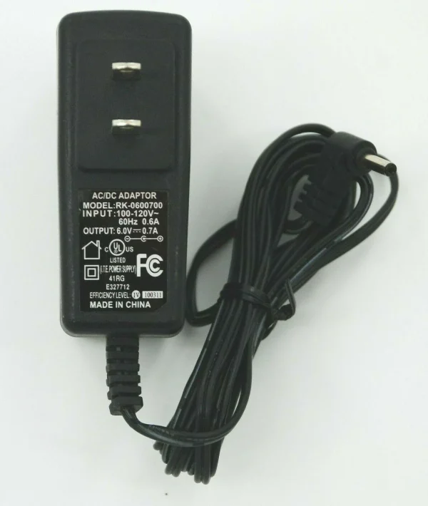 AC/DC Power Adapter RK-0600700 100-120V 60Hz .6A 6.0V 0.7A