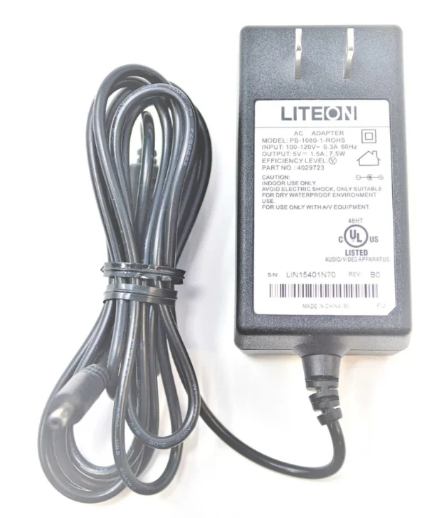 LiteOn Power Adapter PB-1080-1-ROHS 100-120V 60HZ .3A 5V 1.5A 7.5W