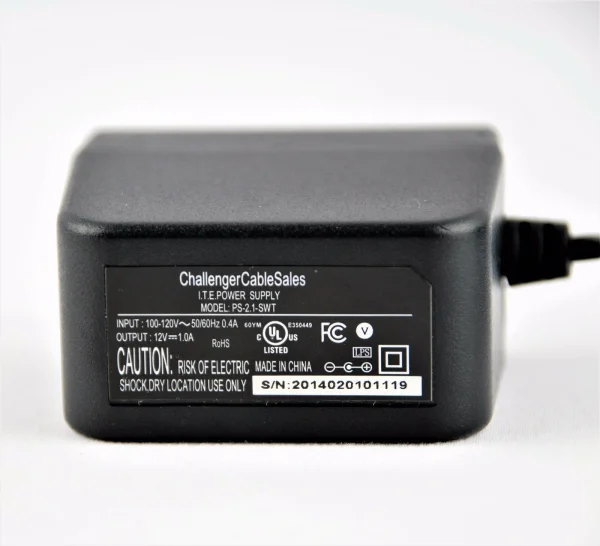 Challenger CS Power Adapter PS-2.1-SWT 100-120V 50/60HZ .4A 12V 1A