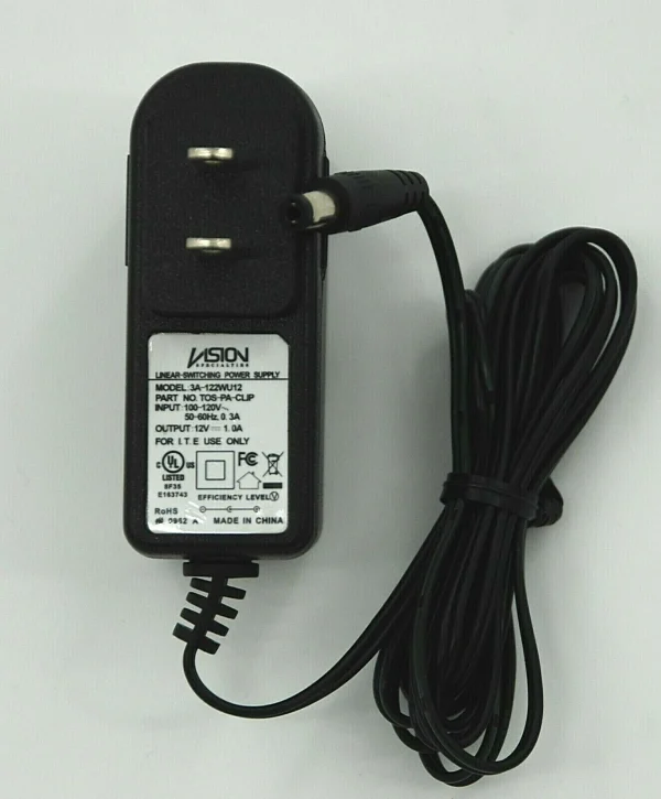Vision Power Supply 3A-122WU12 TOS-PA-CLIP 100-120V 50-60Hz .3A 12V 1A